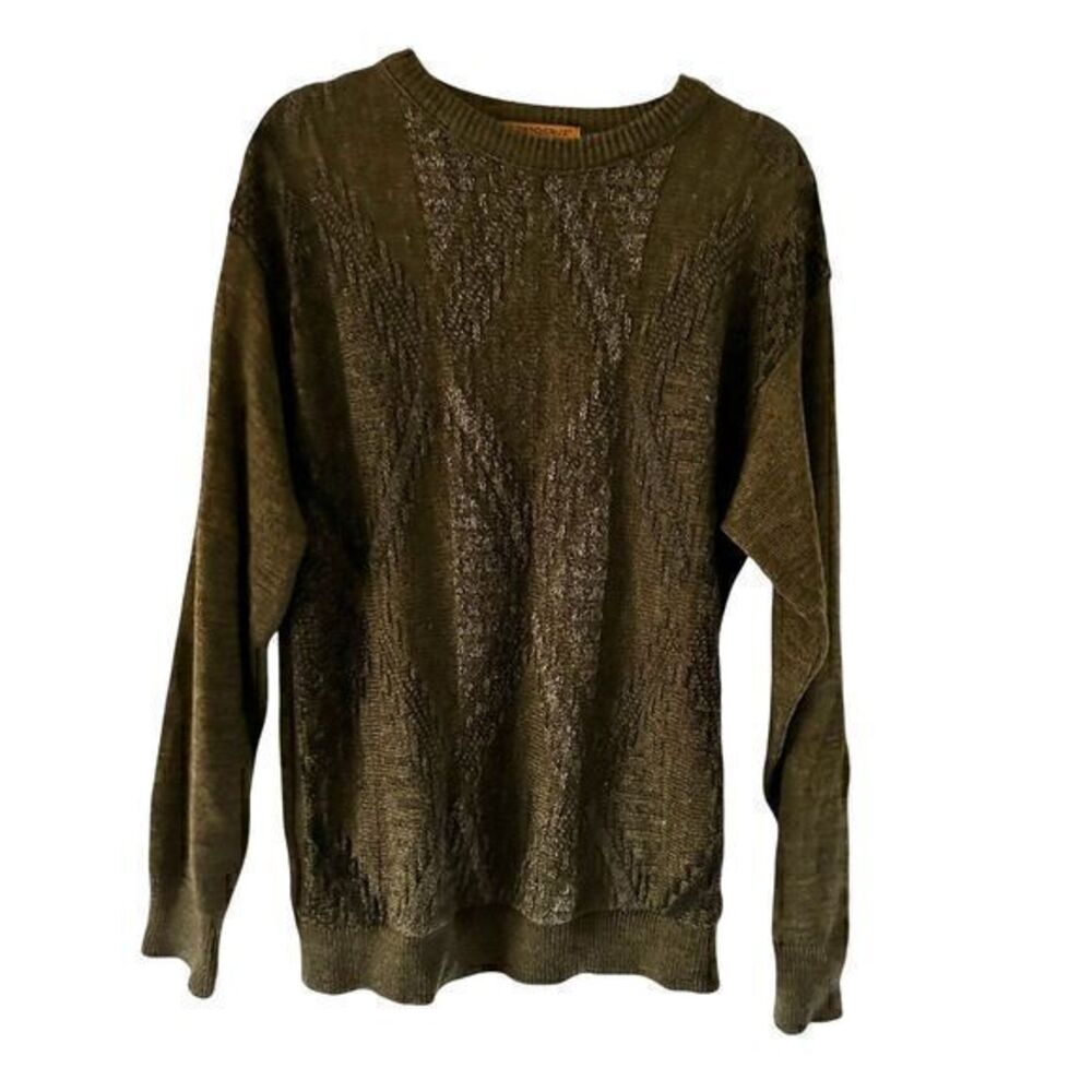 Portocruz Canada Vintage Green Textured Wool Blend Crew‎ Neck Pullover Sweater M